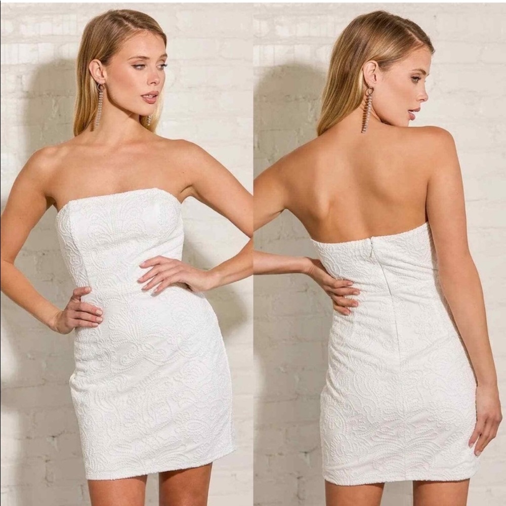 Lulu's White Strapless Textured Mini Dress